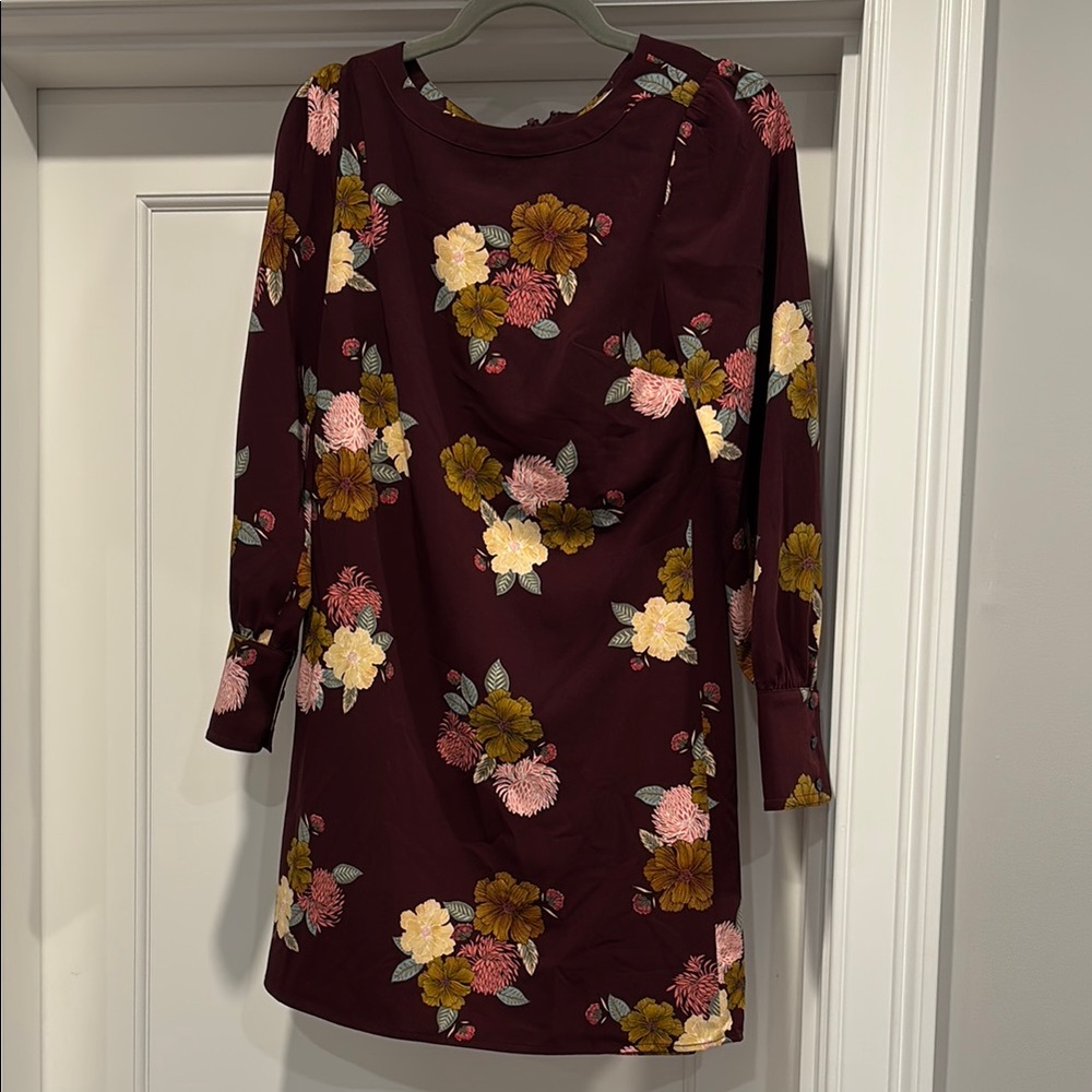 LOFT- Fall size 0 Floral Burgundy Dress